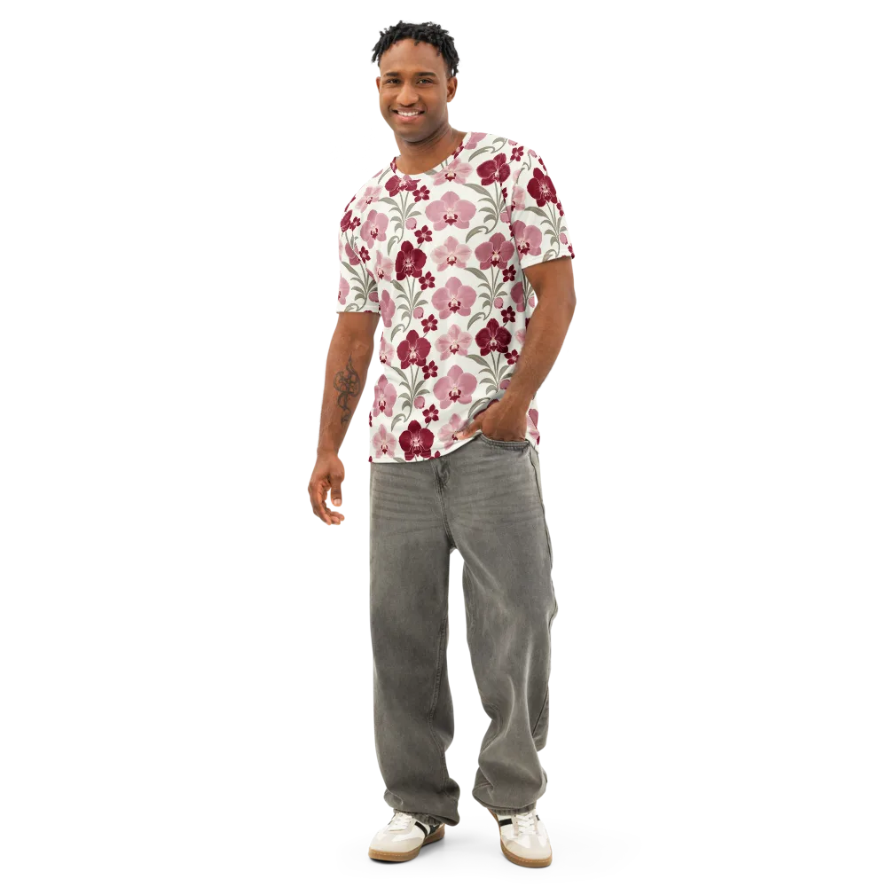 Orchid Rosette on Men's Cotton Crew Neck T-Shirt — Front