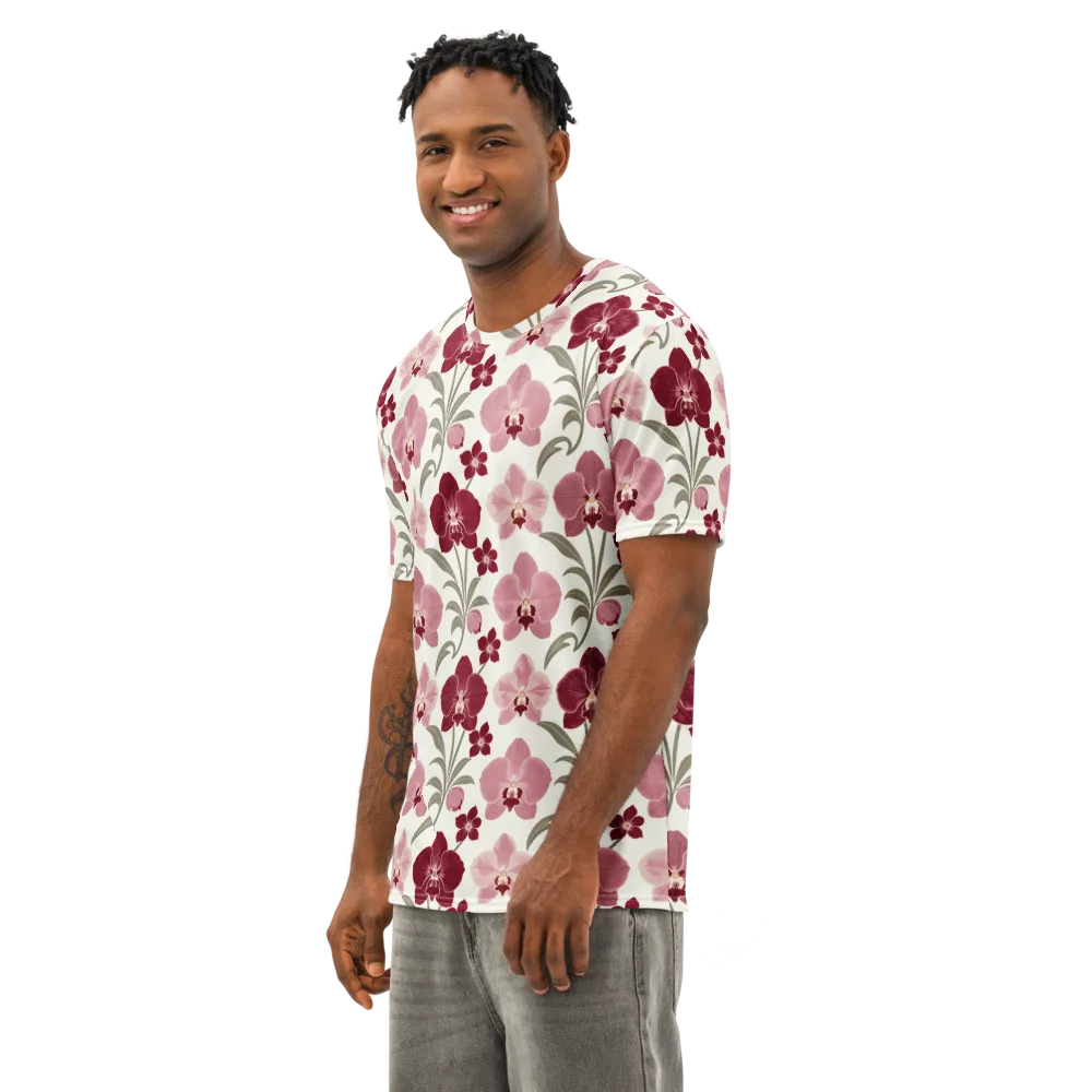 Orchid Rosette on Men's Cotton Crew Neck T-Shirt — Left Front