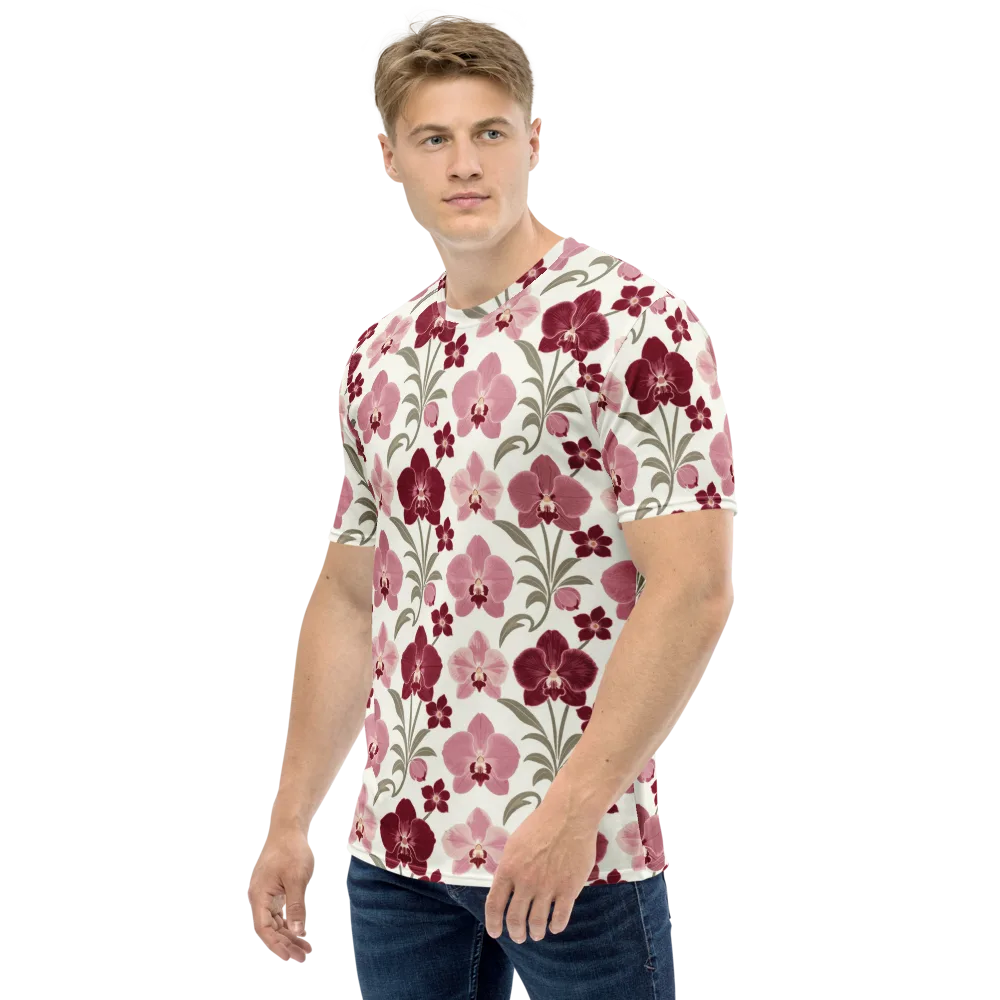 Orchid Rosette on Men's Crew Neck T-Shirt — Left
