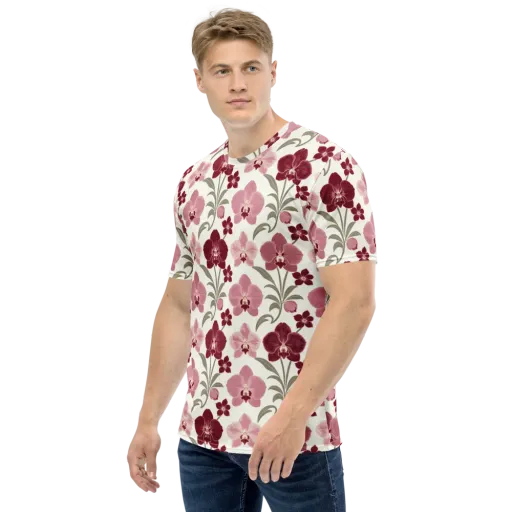 Orchid Rosette on a Men's Crew Neck T-Shirt