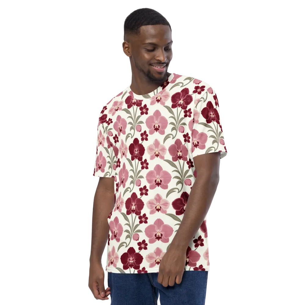 Orchid Rosette on Men's Crew Neck T-Shirt — Left