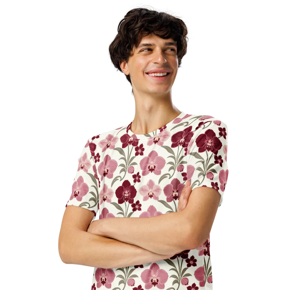 Orchid Rosette on Men's Crew Neck T-Shirt — Left Front