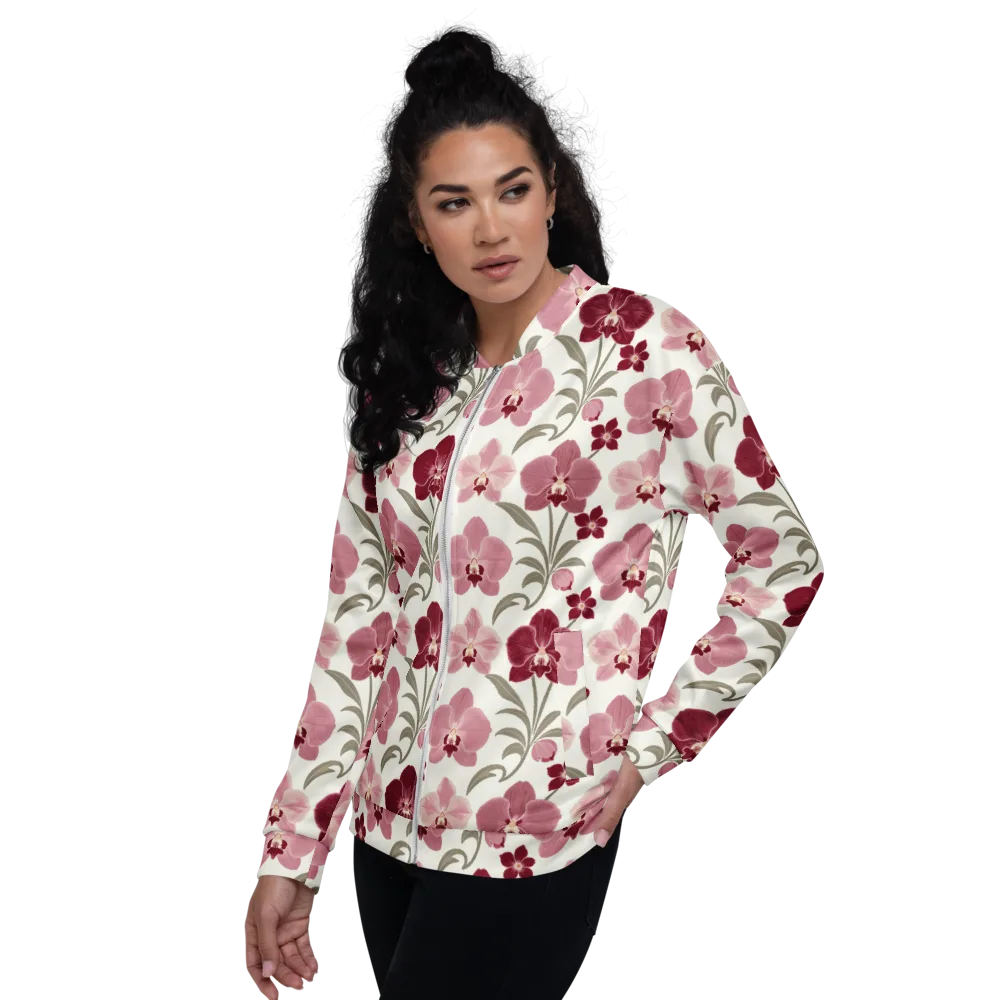 Orchid Rosette on Bomber Jacket — Left