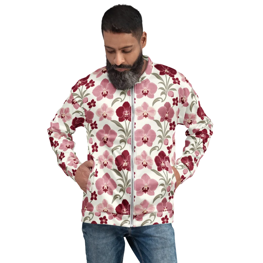 Orchid Rosette on Bomber Jacket — Front