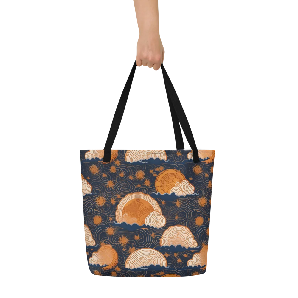Indigo Tide Relic on Large Tote Bag W/ Pocket — Front