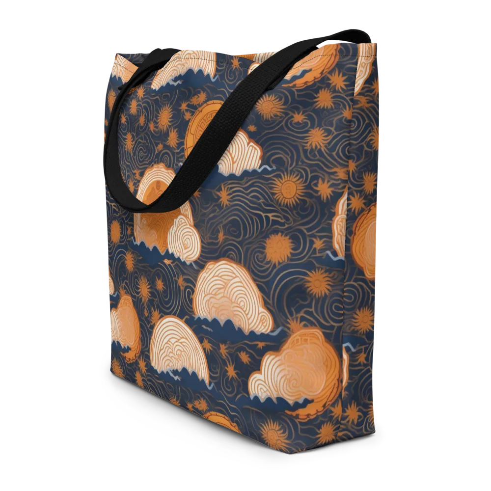 Indigo Tide Relic on Large Tote Bag W/ Pocket — Front