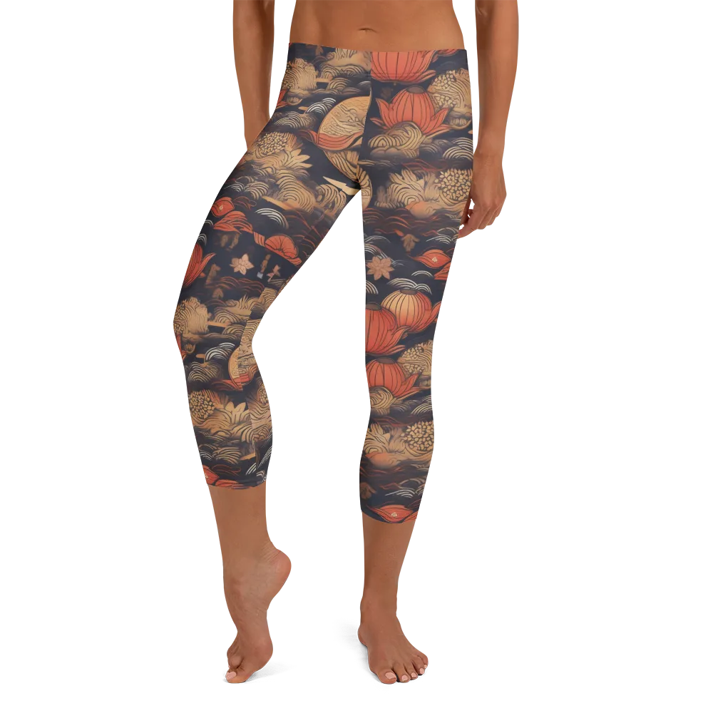 Lanterns On Dark Water on Capri Leggings — Front