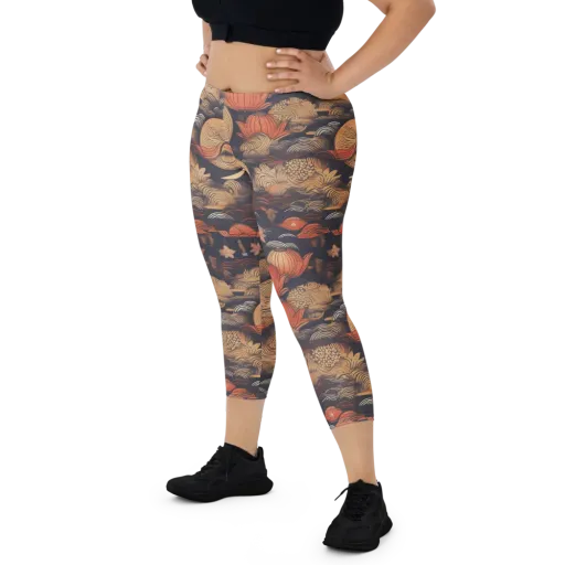 Lanterns On Dark Water on a Capri Leggings