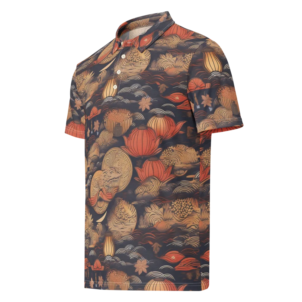 Lanterns On Dark Water on Men's Slim Fit Polo Shirt — Left Front