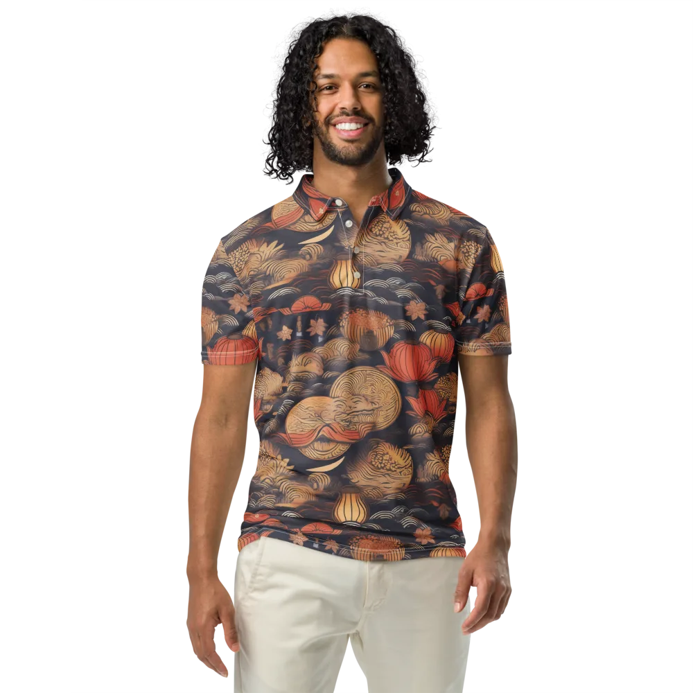 Lanterns On Dark Water on Men's Slim Fit Polo Shirt — Front