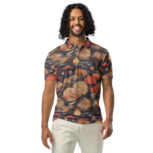 Lanterns On Dark Water on a Men's Slim Fit Polo Shirt