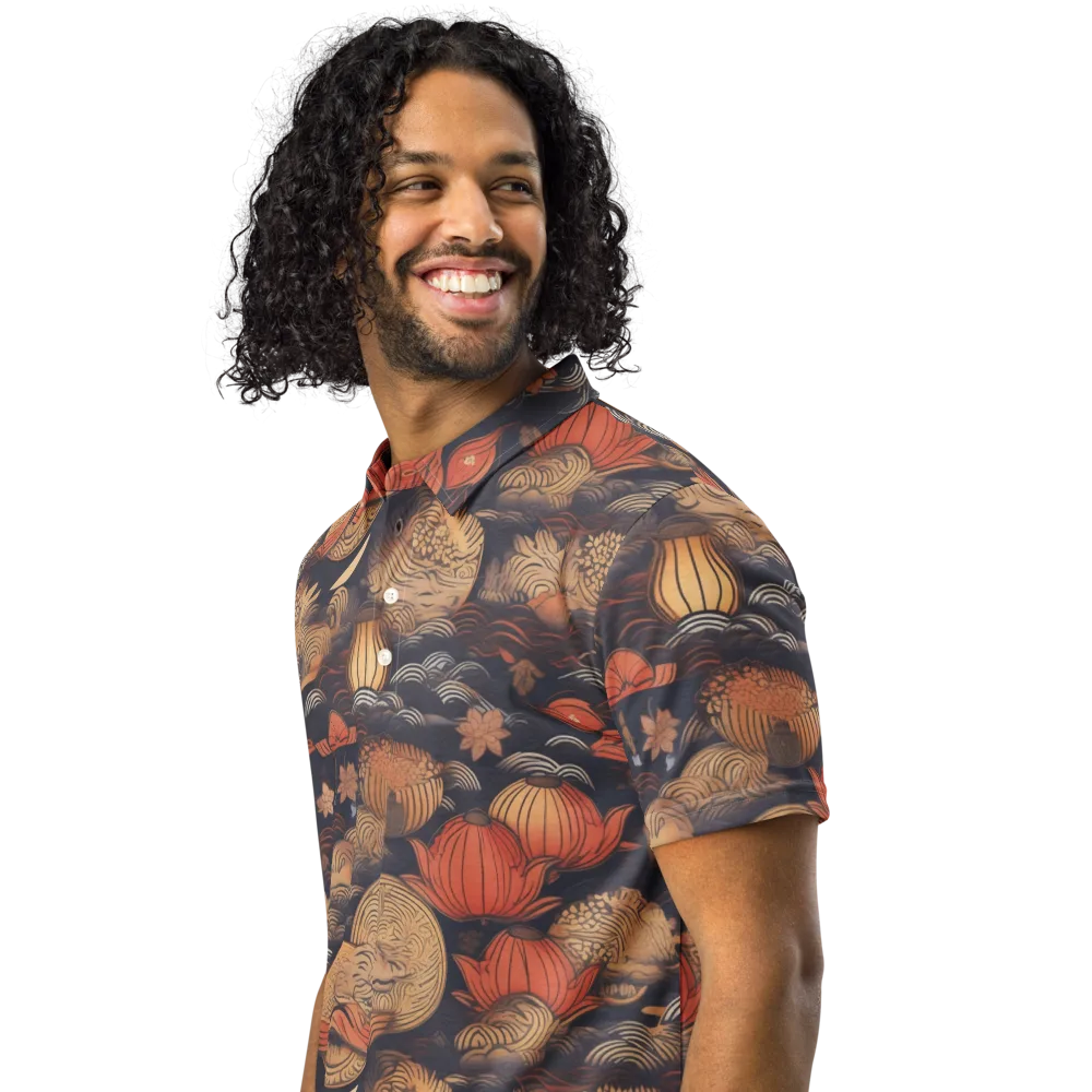 Lanterns On Dark Water on Men's Slim Fit Polo Shirt — Left Front