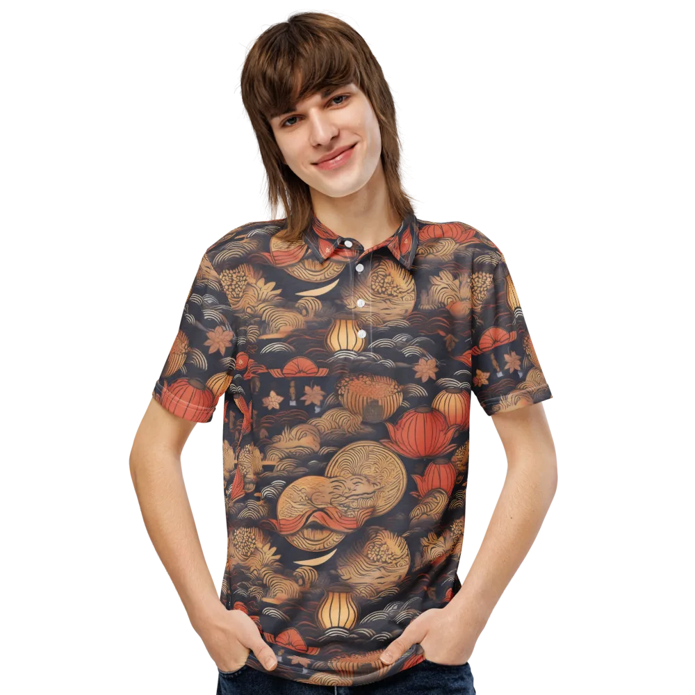 Lanterns On Dark Water on Men's Slim Fit Polo Shirt — Front