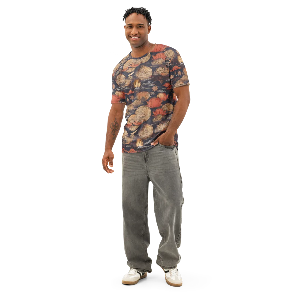 Lanterns On Dark Water on Men's Cotton Crew Neck T-Shirt — Front