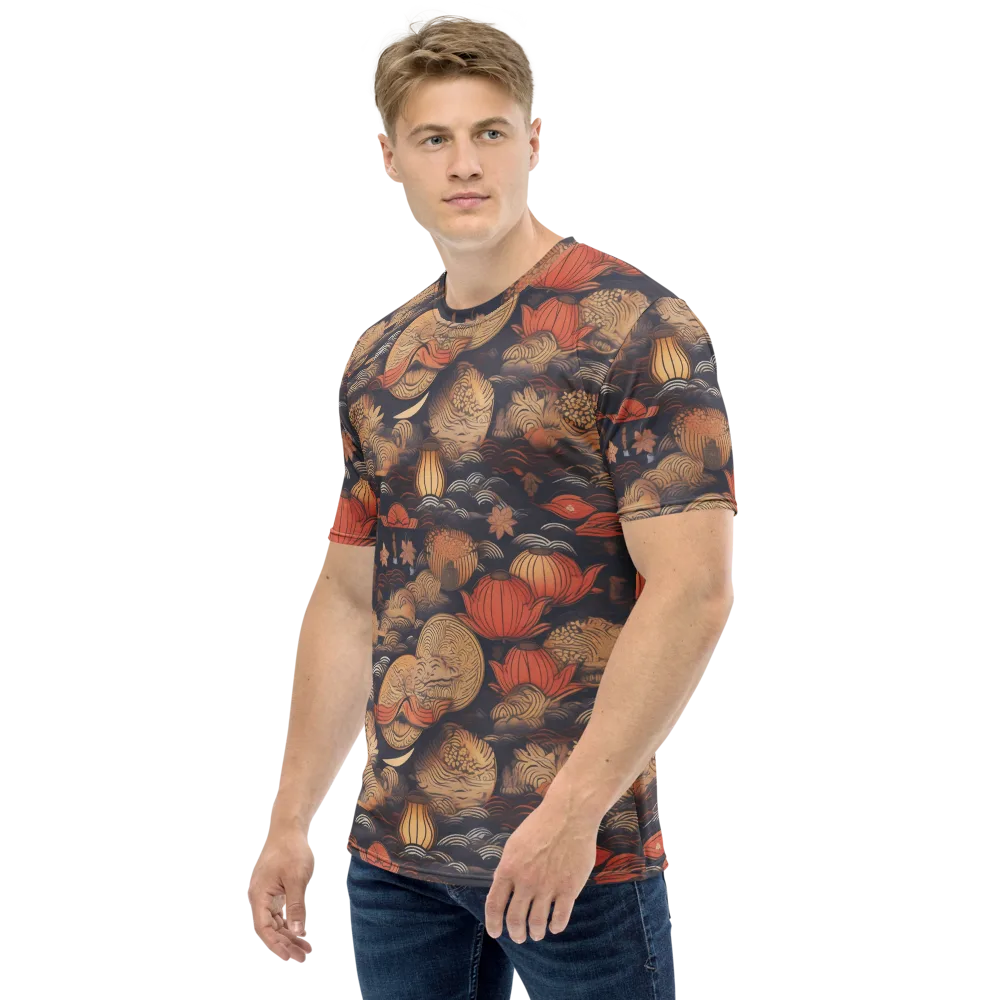 Lanterns On Dark Water on Men's Crew Neck T-Shirt — Left