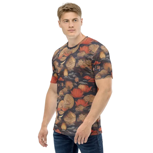 Lanterns On Dark Water on a Men's Crew Neck T-Shirt