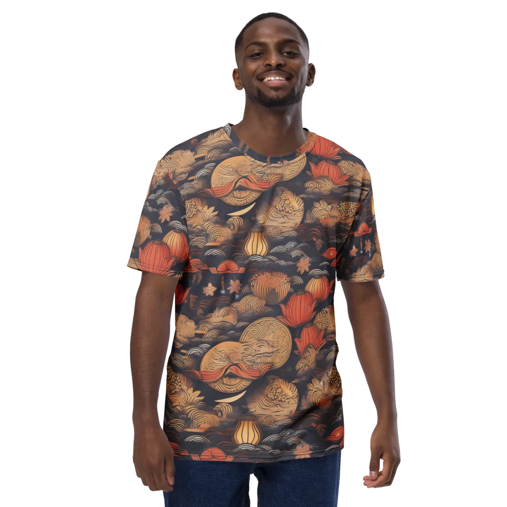 Lanterns On Dark Water on Men's Crew Neck T-Shirt — Front