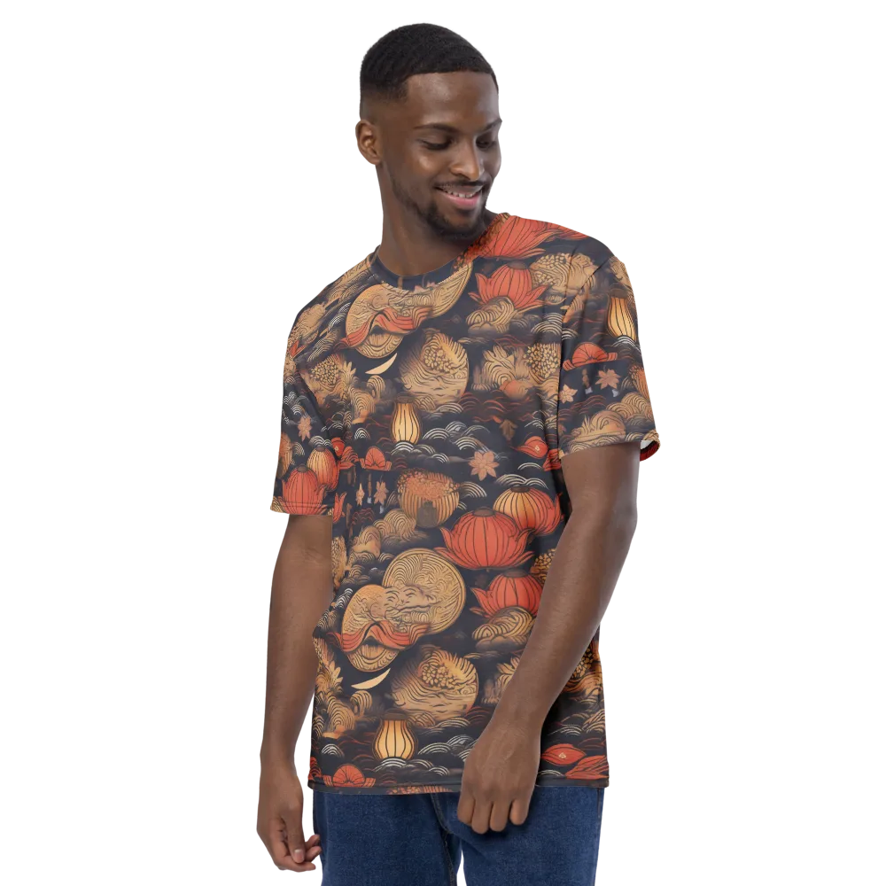 Lanterns On Dark Water on Men's Crew Neck T-Shirt — Left