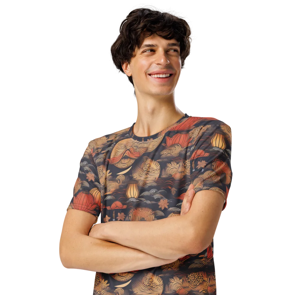 Lanterns On Dark Water on Men's Crew Neck T-Shirt — Left Front