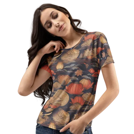Lanterns On Dark Water on a Women's Crew Neck T-Shirt
