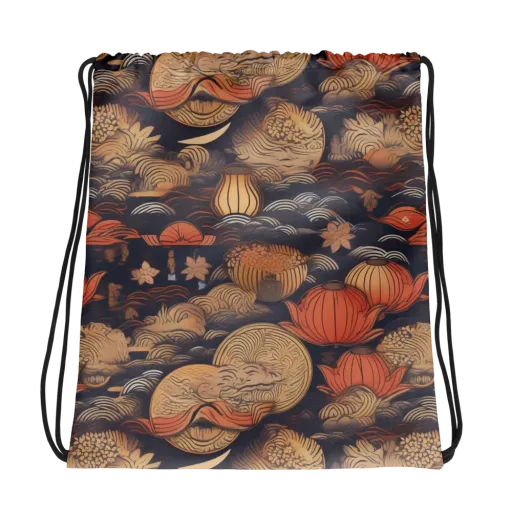 Lanterns On Dark Water on Drawstring Bag