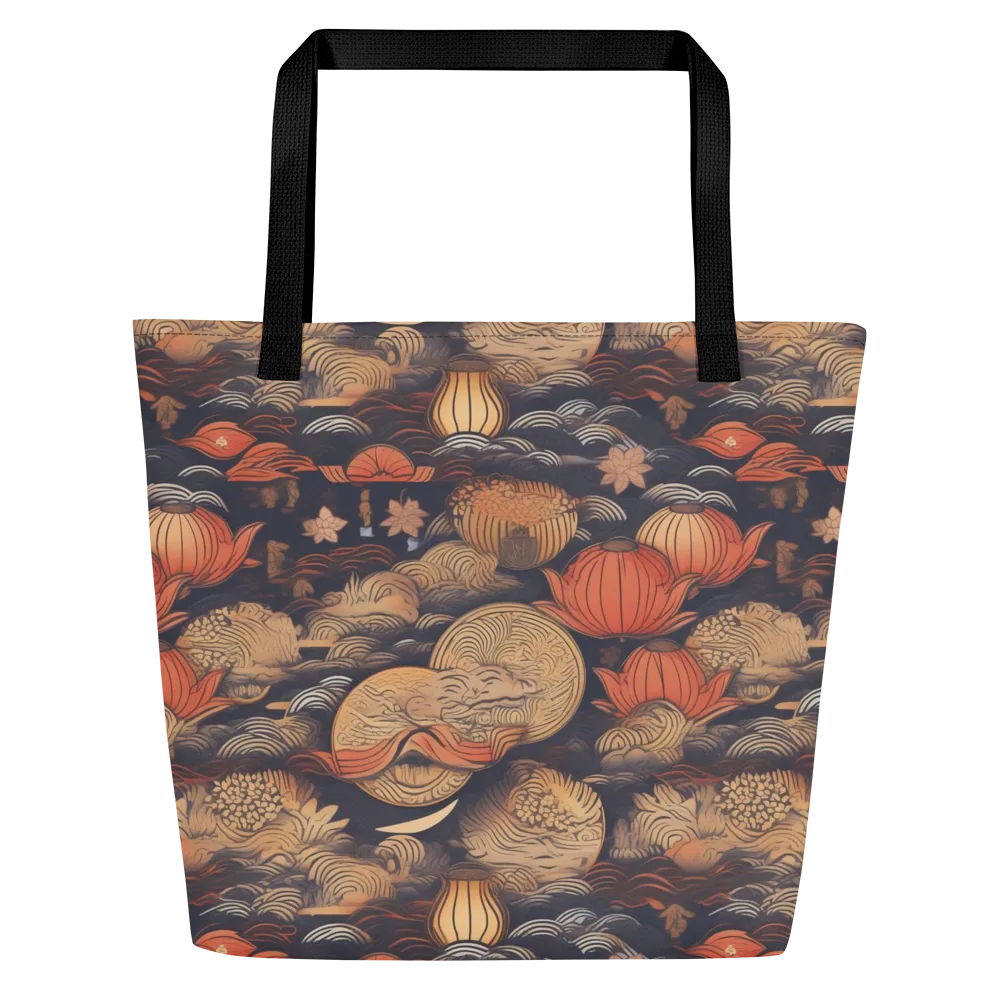 Lanterns On Dark Water on Large Tote Bag W/ Pocket — Front