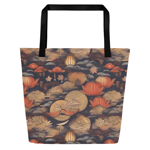 Lanterns On Dark Water on a Large Tote Bag W/ Pocket