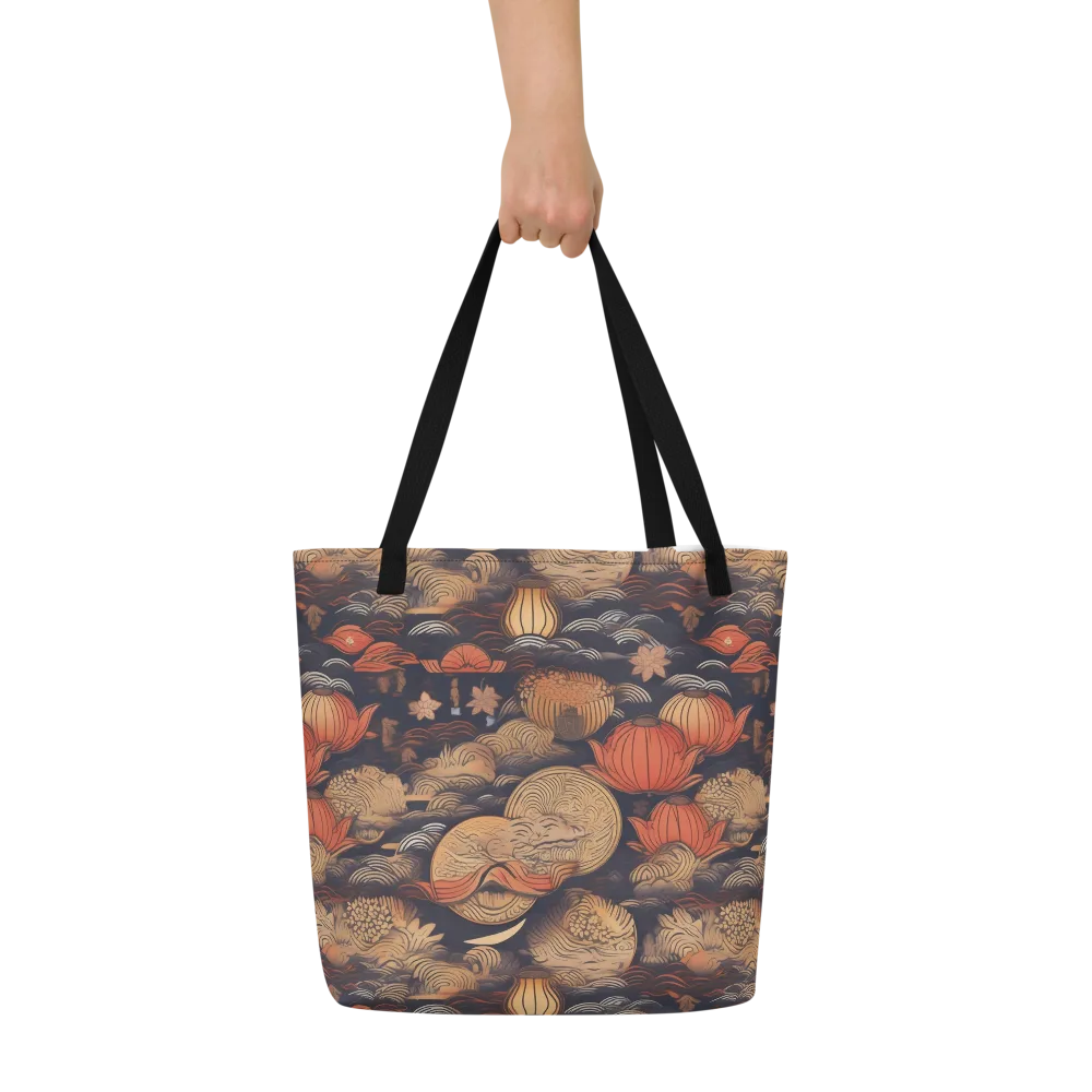 Lanterns On Dark Water on Large Tote Bag W/ Pocket — Front