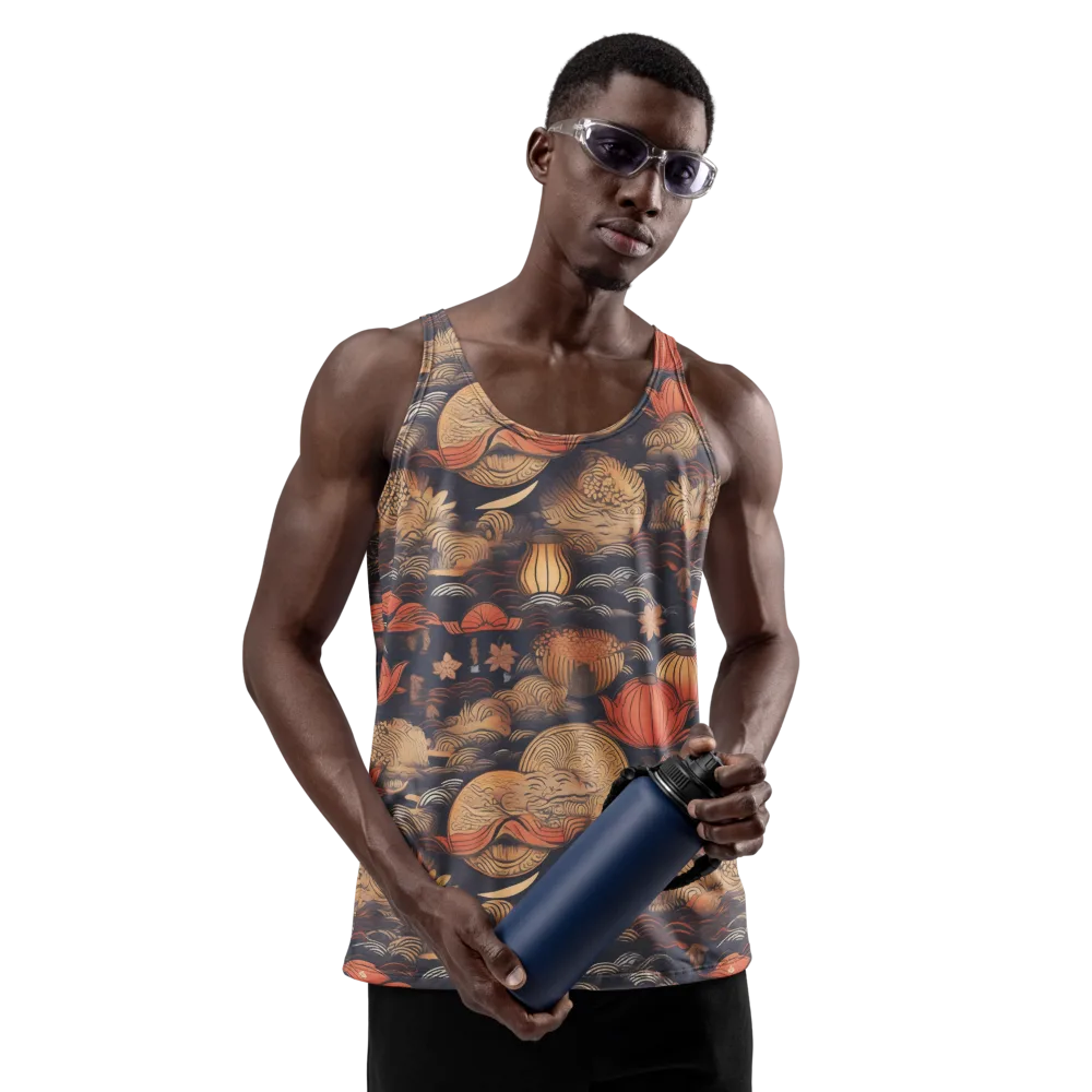 Lanterns On Dark Water on Men's Tank Top — Front