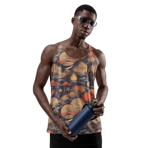 Lanterns On Dark Water on a Men's Tank Top