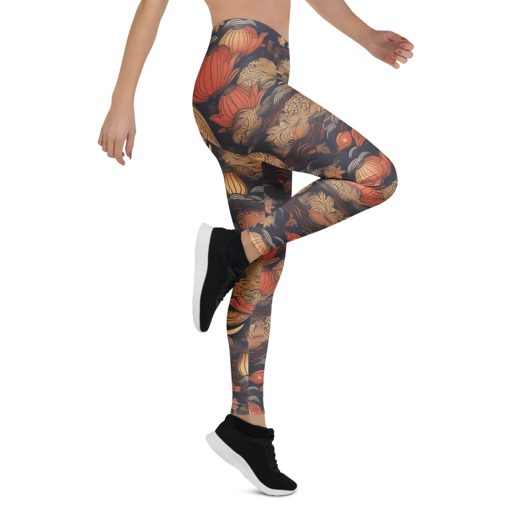 Lanterns On Dark Water on Leggings — Right