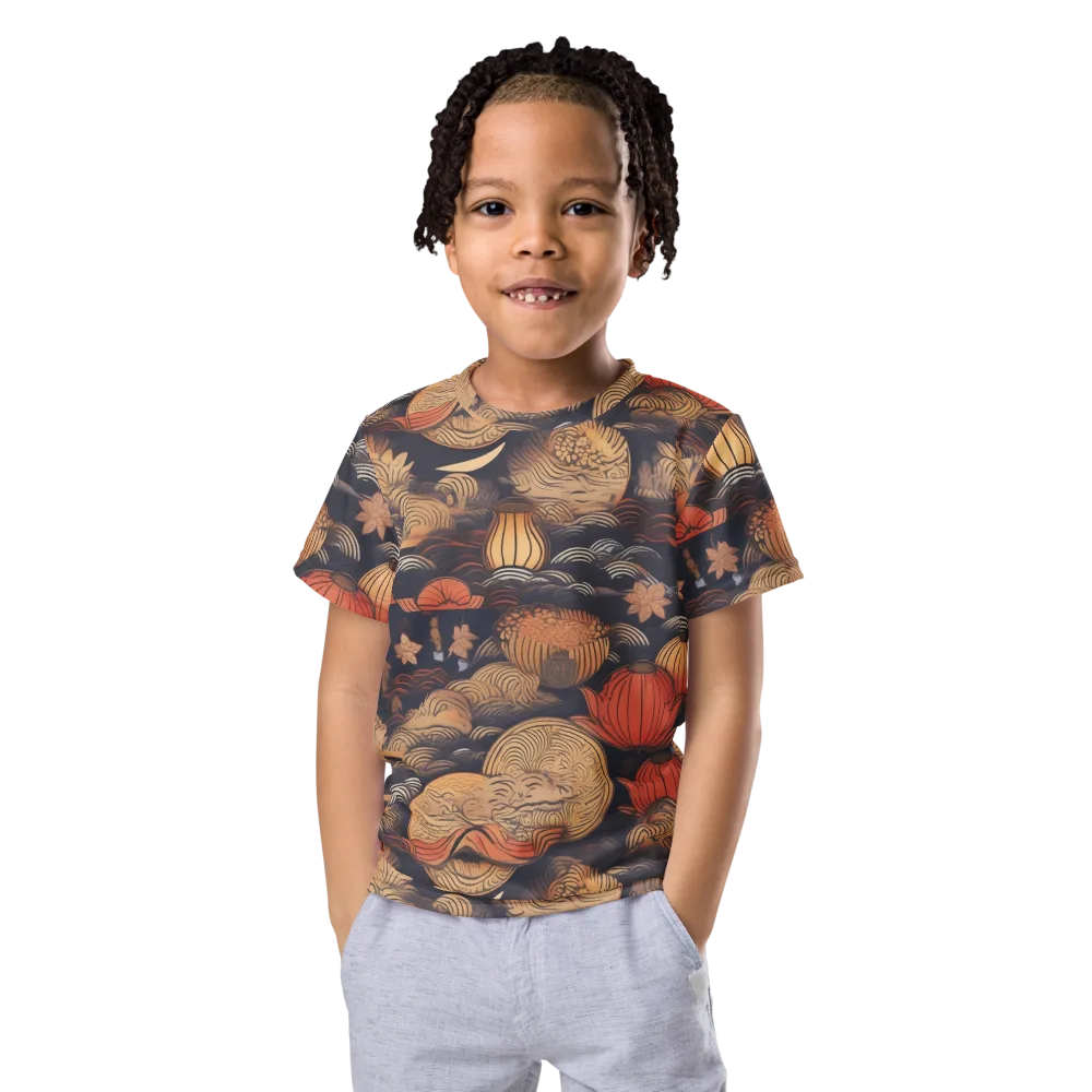 Lanterns On Dark Water on Kids Crew Neck T-Shirt — Front
