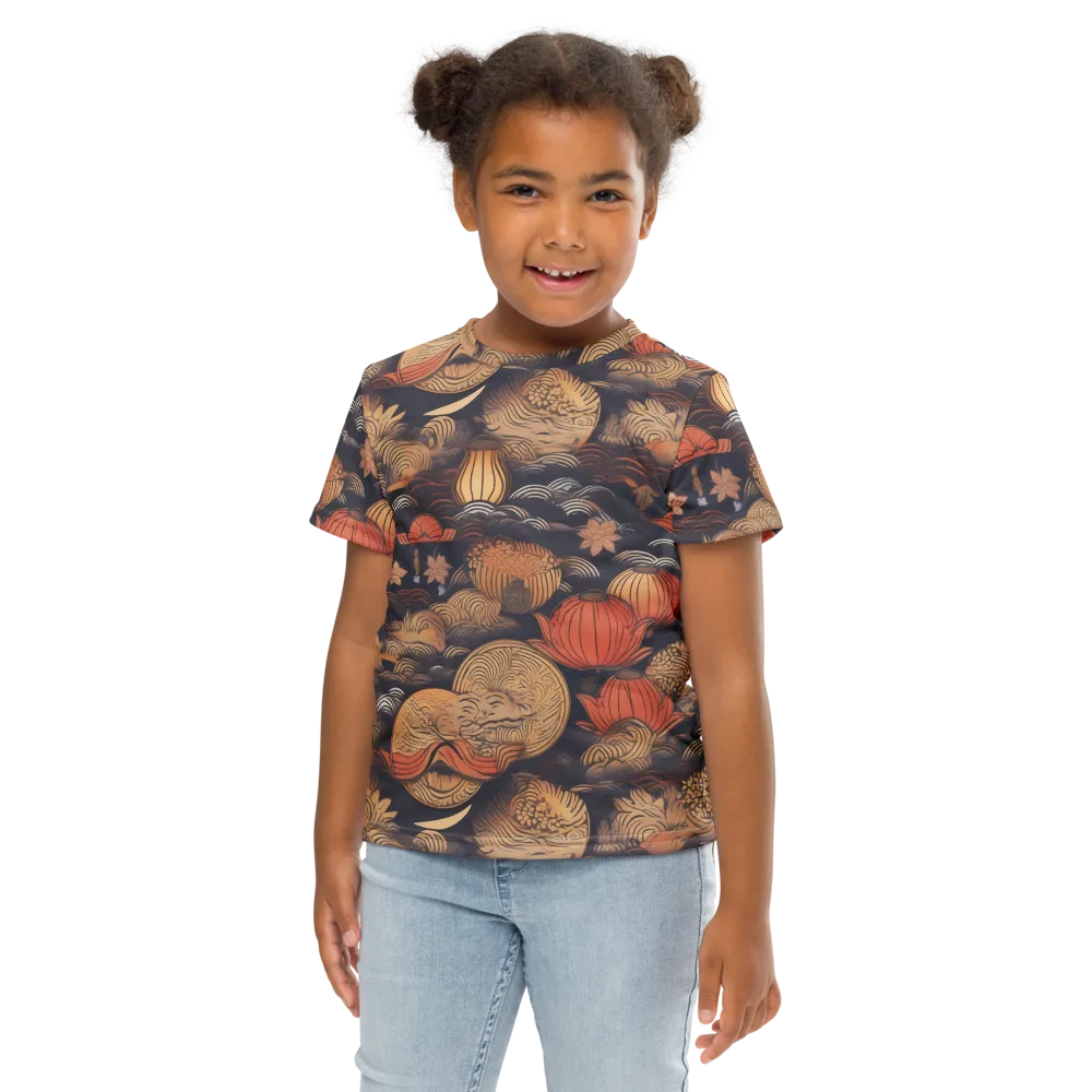 Lanterns On Dark Water on Kids Crew Neck T-Shirt — Front