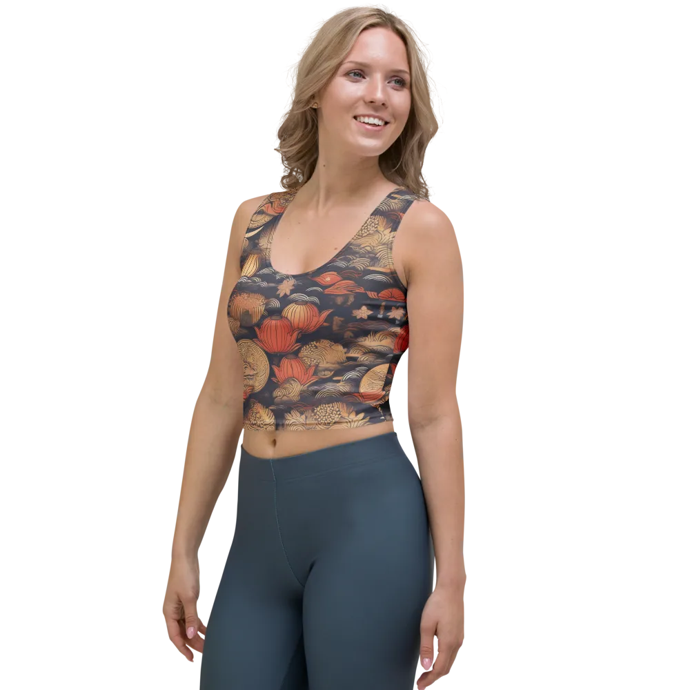 Lanterns On Dark Water on Crop Top — Left Front