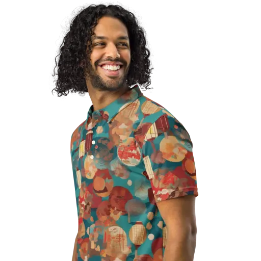 Lantern Garden on a Men's Slim Fit Polo Shirt