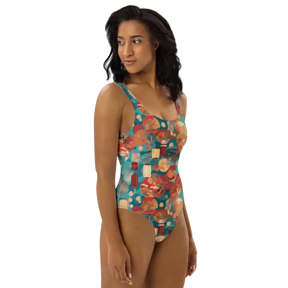 Lantern Garden on One-Piece Swimsuit — Right