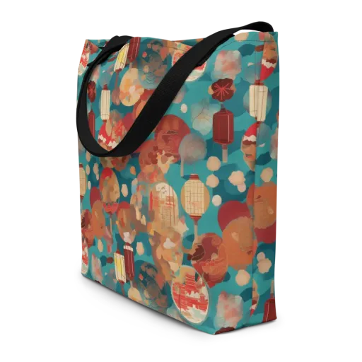 Lantern Garden on a Large Tote Bag W/ Pocket