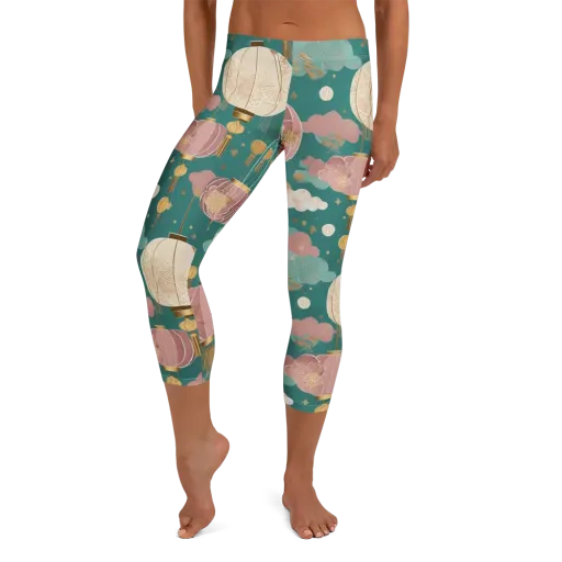 Moonlit Lantern Garden on a Capri Leggings