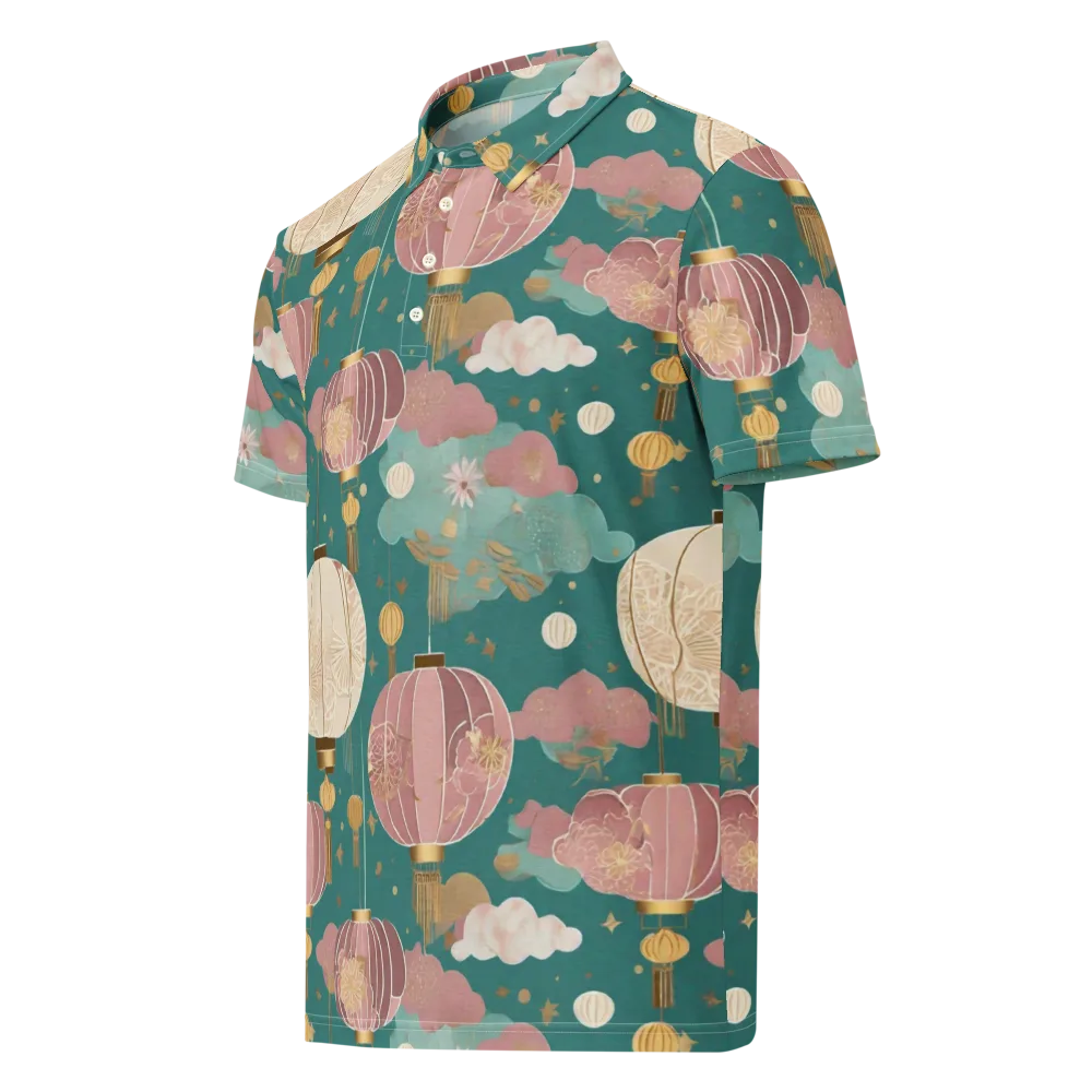 Moonlit Lantern Garden on Men's Slim Fit Polo Shirt — Left Front