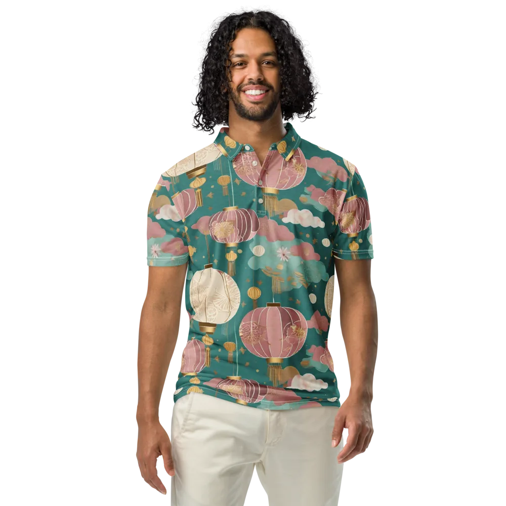 Moonlit Lantern Garden on Men's Slim Fit Polo Shirt — Front