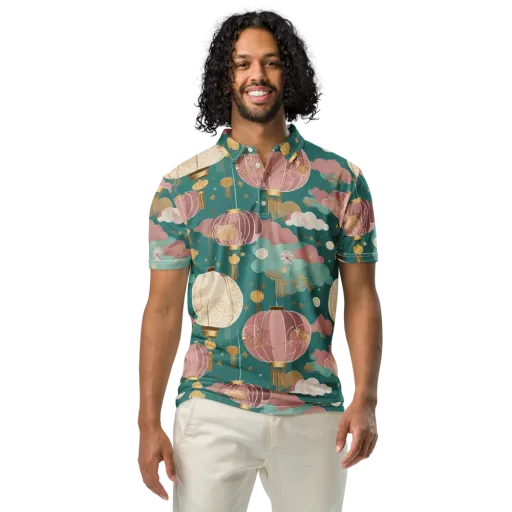 Moonlit Lantern Garden on a Men's Slim Fit Polo Shirt
