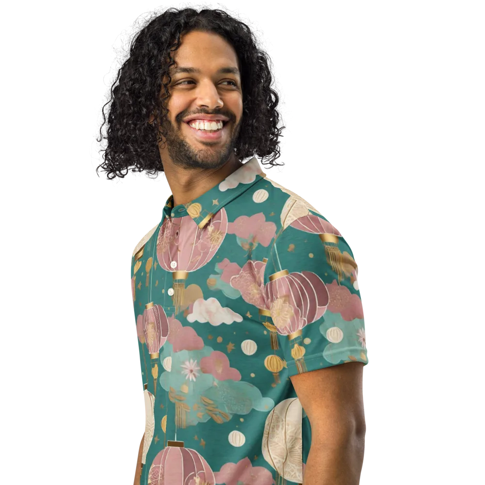 Moonlit Lantern Garden on Men's Slim Fit Polo Shirt — Left Front