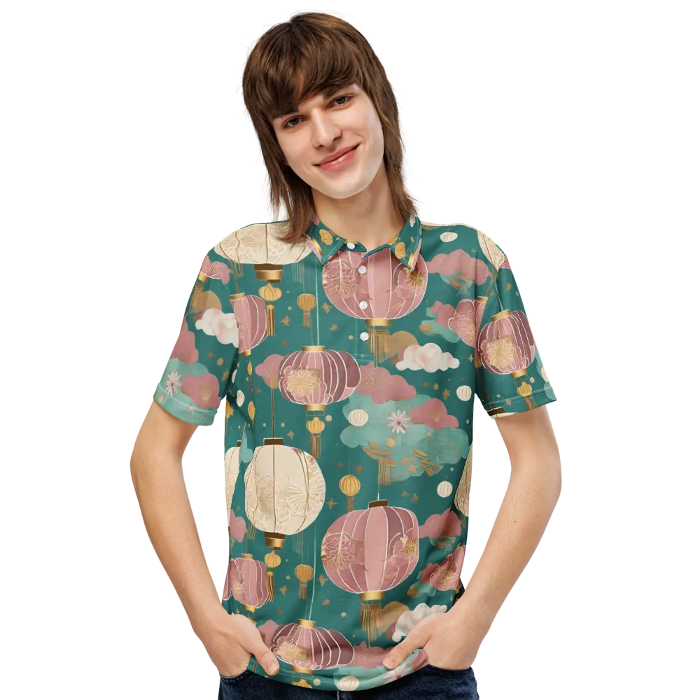Moonlit Lantern Garden on Men's Slim Fit Polo Shirt — Front