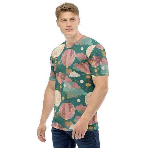 Moonlit Lantern Garden on a Men's Crew Neck T-Shirt