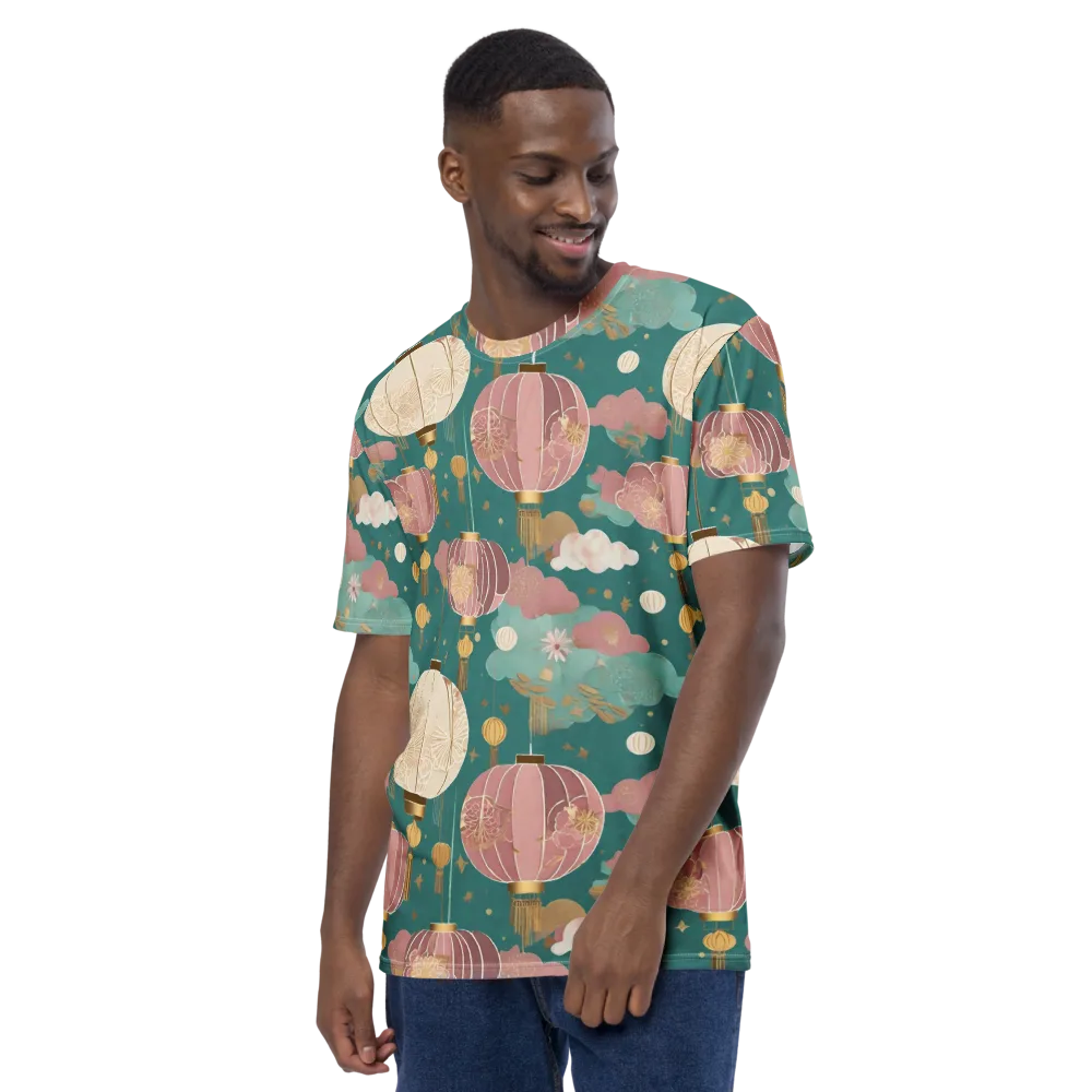 Moonlit Lantern Garden on Men's Crew Neck T-Shirt — Left