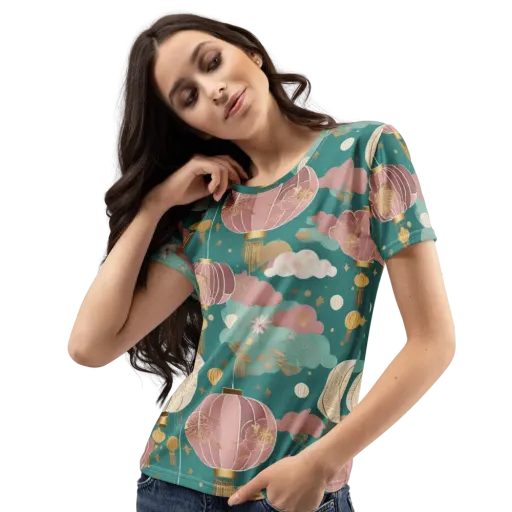 Moonlit Lantern Garden on a Women's Crew Neck T-Shirt