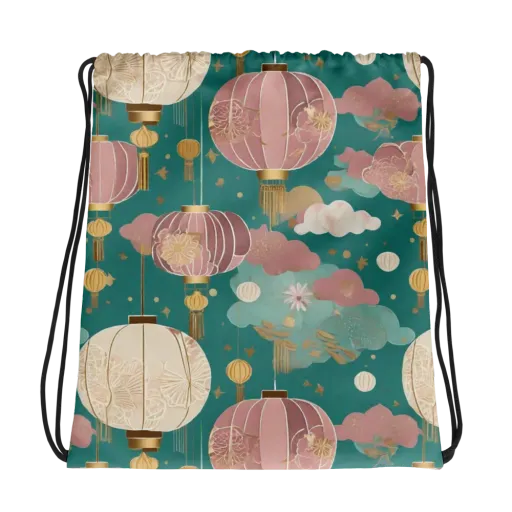 Moonlit Lantern Garden on a Drawstring Bag
