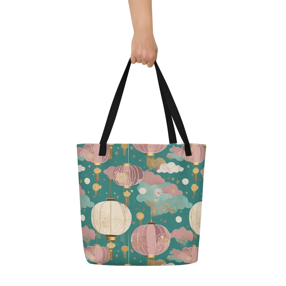 Moonlit Lantern Garden on Large Tote Bag W/ Pocket — Front