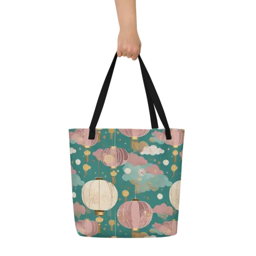 Moonlit Lantern Garden on a Large Tote Bag W/ Pocket