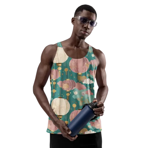 Moonlit Lantern Garden on a Men's Tank Top